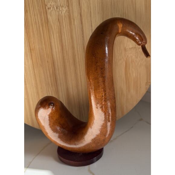 Vintage Handmade engraved Goose Gourd Wood base Thanksgiving 10 Inch - Picture 2 of 4